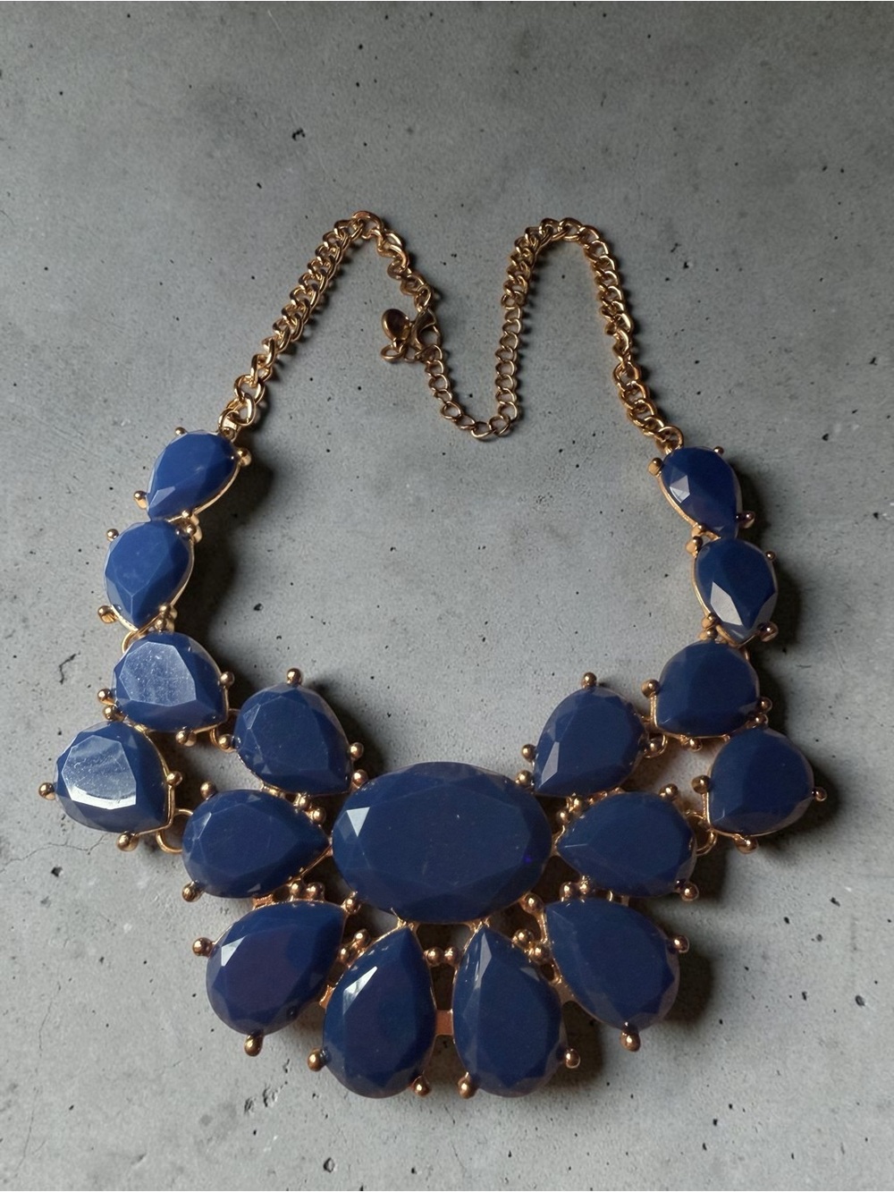 Vintage Statement Bib Necklace with Navy Blue Gemstones